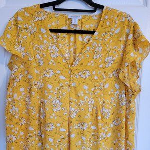 Plus Size  1X Yellow Floral Blouse by Carolina Belle